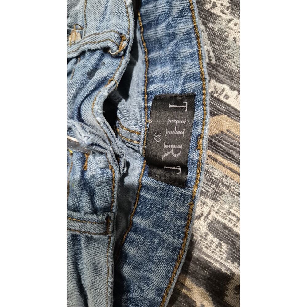 THRT Denim Jeans Men's Size 32 Light Wash Graphic Distressed Streetwear Y2K - Picture 3 of 16